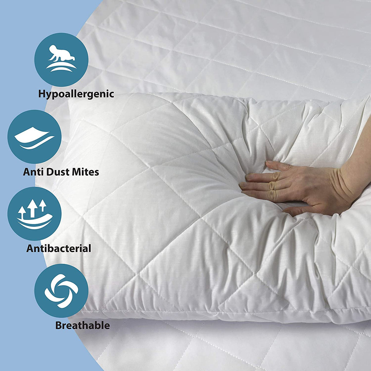 Luxury Pillow 2 Pack With Quilted Cover Hotel Quality Bed Pillows Soft Down Alternative Filled Best for Side, Stomach and Back Sleeper - seventhstitch
