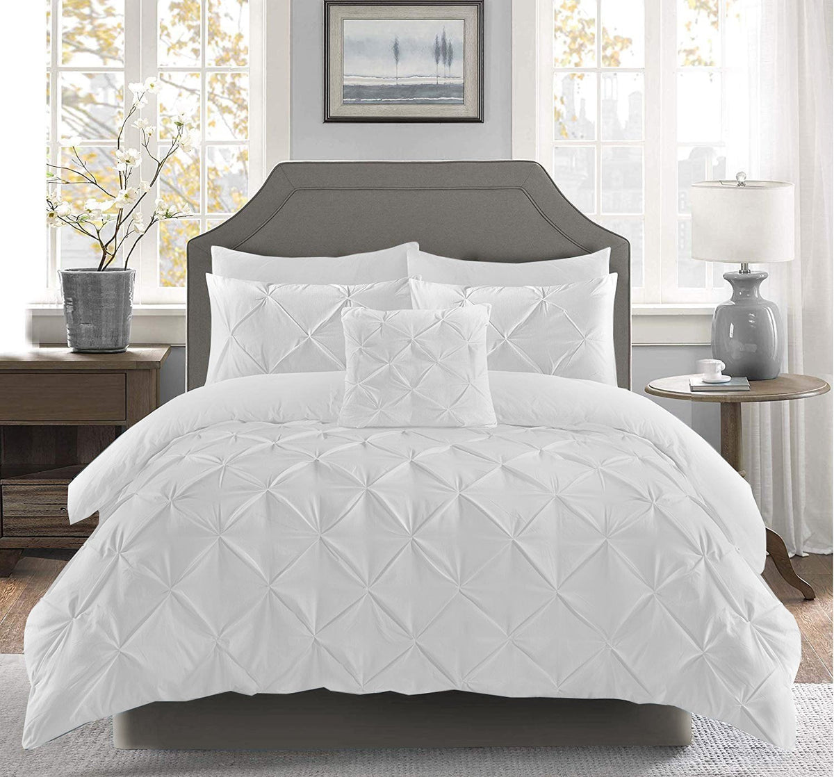 Pintuck Duvet Set 100% Cotton Quilt Cover Single Double King Super King Size Pintuck Bedding - seventhstitch